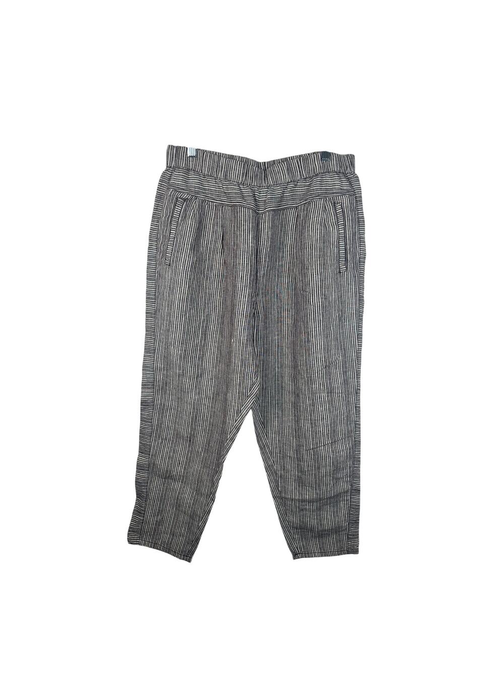 Hei Hei Striped Linen Crop Pants Women Medium Grey White Excellent Boho 2530‎